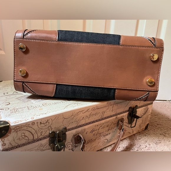 Michael Kors Dillon Dark Wash Denim and Brown Leather Crossbody w Dust Bag - Picture 3 of 8